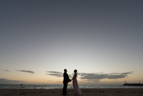 Bride and Groom at sunset at Safety Beach in Mornington Peninsula