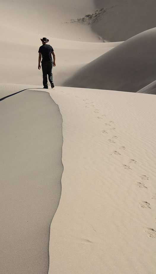 man walking in the Gobi desert