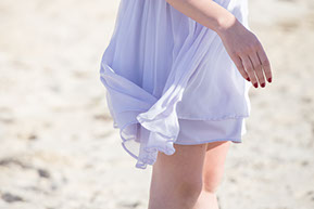 Light mauve dress in the wind at Safety Beach, Mornington Peninsula, Vic.© Erika's Way Photography