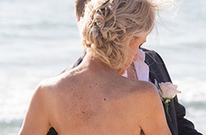 Bride and Groom, candid shot at the beach at Safety Beach, Mornington Peninsula, Vic. © Erika's Way Photography