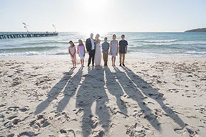 Family photo and long shadows at Safety Beach, Mornington Peninsula, Vic. © Erika's Way Photography
